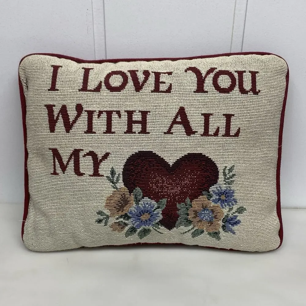 Tapestry Throw Pillow Love You w/ All My Heart Farmhouse Country Decor Accent